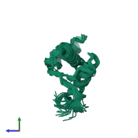 PDB entry 2l1k coloured by chain, ensemble of 20 models, side view.