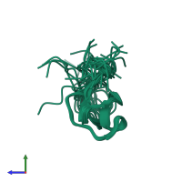 PDB entry 2l1q coloured by chain, ensemble of 20 models, side view.