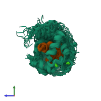 PDB entry 2l1w coloured by chain, ensemble of 25 models, side view.