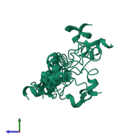 PDB entry 2l1x coloured by chain, ensemble of 10 models, side view.