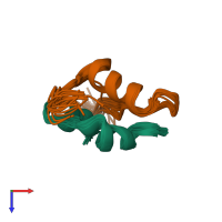 PDB entry 2l1y coloured by chain, ensemble of 20 models, top view.