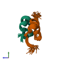 PDB entry 2l1z coloured by chain, ensemble of 20 models, side view.