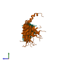 PDB entry 2l27 coloured by chain, ensemble of 20 models, side view.