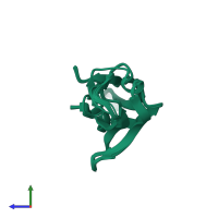 PDB entry 2l2f coloured by chain, ensemble of 20 models, side view.