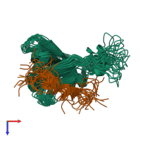 PDB entry 2l2i coloured by chain, ensemble of 20 models, top view.