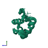 PDB entry 2l2o coloured by chain, ensemble of 20 models, side view.