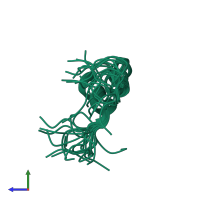 PDB entry 2l2r coloured by chain, ensemble of 20 models, side view.