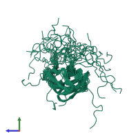 PDB entry 2l3b coloured by chain, ensemble of 20 models, side view.
