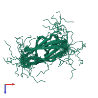 PDB entry 2l3b coloured by chain, ensemble of 20 models, top view.