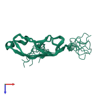 PDB entry 2l3u coloured by chain, ensemble of 10 models, top view.