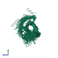 PDB entry 2l3y coloured by chain, ensemble of 52 models, side view.