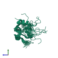 PDB entry 2l42 coloured by chain, ensemble of 20 models, side view.
