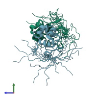 PDB entry 2l49 coloured by chain, ensemble of 20 models, side view.