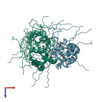 PDB entry 2l49 coloured by chain, ensemble of 20 models, top view.