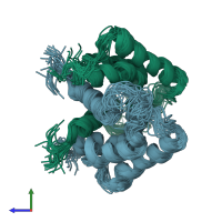 PDB entry 2l50 coloured by chain, ensemble of 30 models, side view.