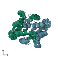 PDB entry 2l51 coloured by chain, ensemble of 30 models, front view.
