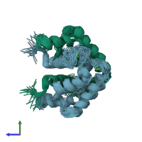 PDB entry 2l51 coloured by chain, ensemble of 30 models, side view.