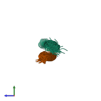 PDB entry 2l5g coloured by chain, ensemble of 35 models, side view.