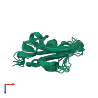 PDB entry 2l5s coloured by chain, ensemble of 10 models, top view.