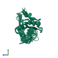 PDB entry 2l6k coloured by chain, ensemble of 20 models, side view.