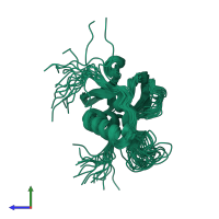 PDB entry 2l6n coloured by chain, ensemble of 20 models, side view.