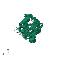PDB entry 2l6o coloured by chain, ensemble of 20 models, side view.
