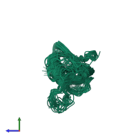 PDB entry 2l6p coloured by chain, ensemble of 20 models, side view.