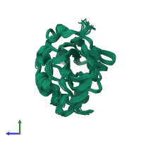 PDB entry 2l7w coloured by chain, ensemble of 20 models, side view.