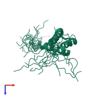 PDB entry 2l7z coloured by chain, ensemble of 15 models, top view.