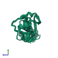 PDB entry 2l80 coloured by chain, ensemble of 10 models, side view.