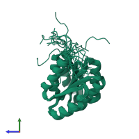 PDB entry 2l82 coloured by chain, ensemble of 20 models, side view.