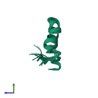 PDB entry 2l86 coloured by chain, ensemble of 20 models, side view.