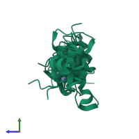 PDB entry 2l8e coloured by chain, ensemble of 20 models, side view.