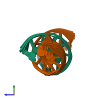 PDB entry 2l8q coloured by chain, ensemble of 10 models, side view.