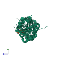 PDB entry 2l8r coloured by chain, ensemble of 20 models, side view.