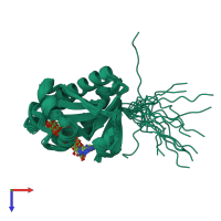 PDB entry 2l8r coloured by chain, ensemble of 20 models, top view.