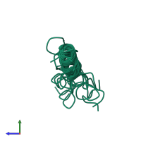 PDB entry 2l9a coloured by chain, ensemble of 10 models, side view.