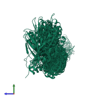 PDB entry 2l9n coloured by chain, ensemble of 20 models, side view.