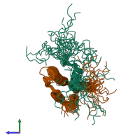 PDB entry 2l9s coloured by chain, ensemble of 20 models, side view.
