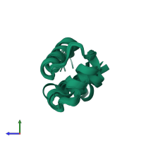 PDB entry 2l9v coloured by chain, ensemble of 9 models, side view.