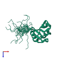 PDB entry 2la6 coloured by chain, ensemble of 20 models, top view.