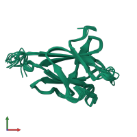 PDB entry 2laa coloured by chain, ensemble of 20 models, front view.