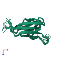 PDB entry 2laa coloured by chain, ensemble of 20 models, top view.