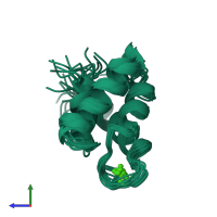 PDB entry 2lan coloured by chain, ensemble of 15 models, side view.