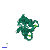 PDB entry 2lap coloured by chain, ensemble of 15 models, side view.