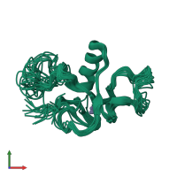 PDB entry 2lau coloured by chain, ensemble of 19 models, front view.