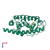 PDB entry 2lbd coloured by chain, top view.