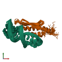 PDB entry 2lbs coloured by chain, ensemble of 16 models, front view.