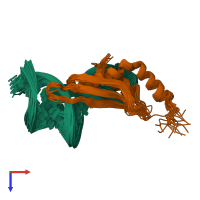 PDB entry 2lbs coloured by chain, ensemble of 16 models, top view.