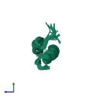 PDB entry 2lbz coloured by chain, ensemble of 20 models, side view.